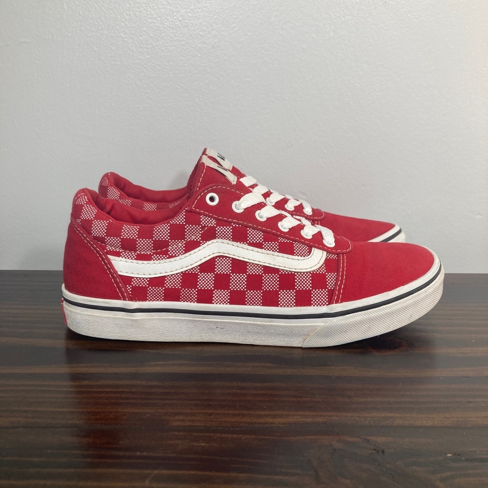Vans Sk8 Checkered Lo Top Red Athletic Sneakers Youth Size 6